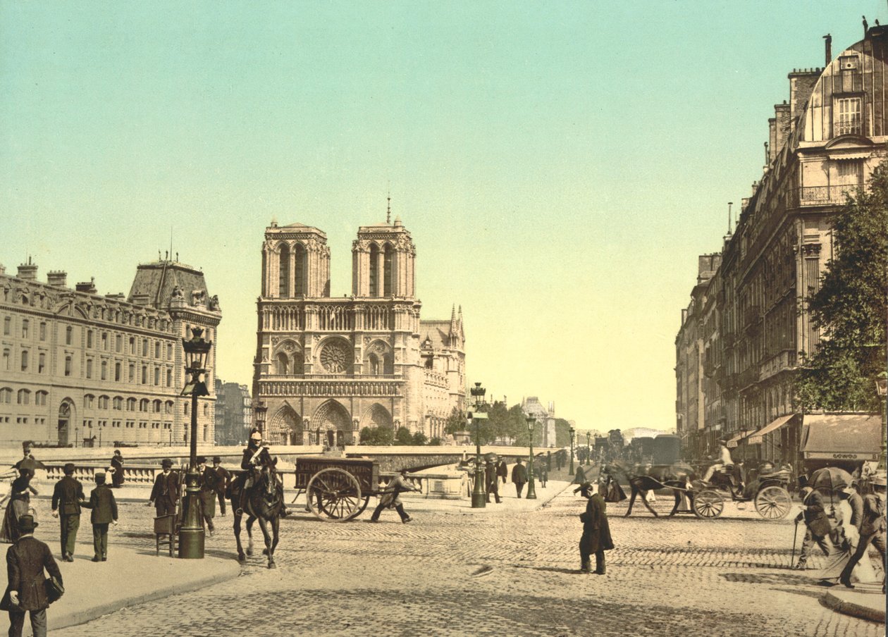 Notre Dame en St. Michael Brug, Parijs, Frankrijk, ca. 1900 door Detroit Publishing Co.