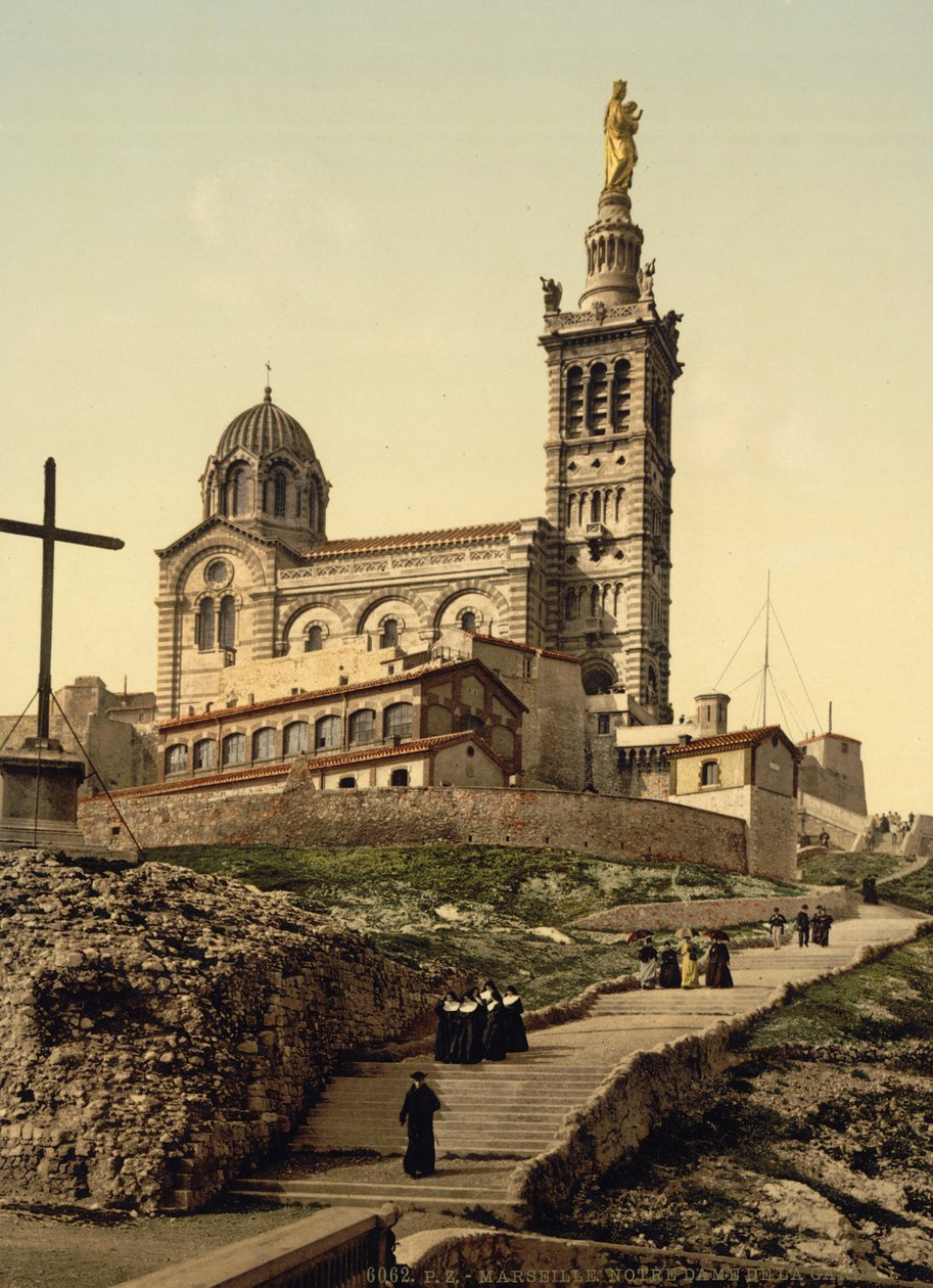 Notre Dame de la Garde, Marseille, Frankrijk, ca.1890-1900 (fotochrom afdruk) door Detroit Publishing Co.