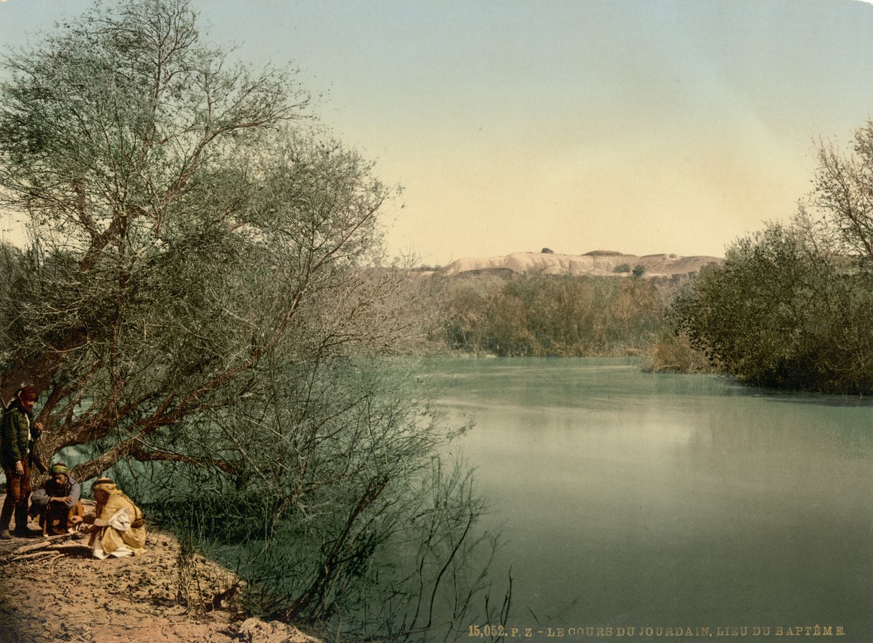 Plaats van de doop, rivier de Jordaan, Heilig Land, ca.1890-1900 (fotochrom afdruk) door Detroit Publishing Co.