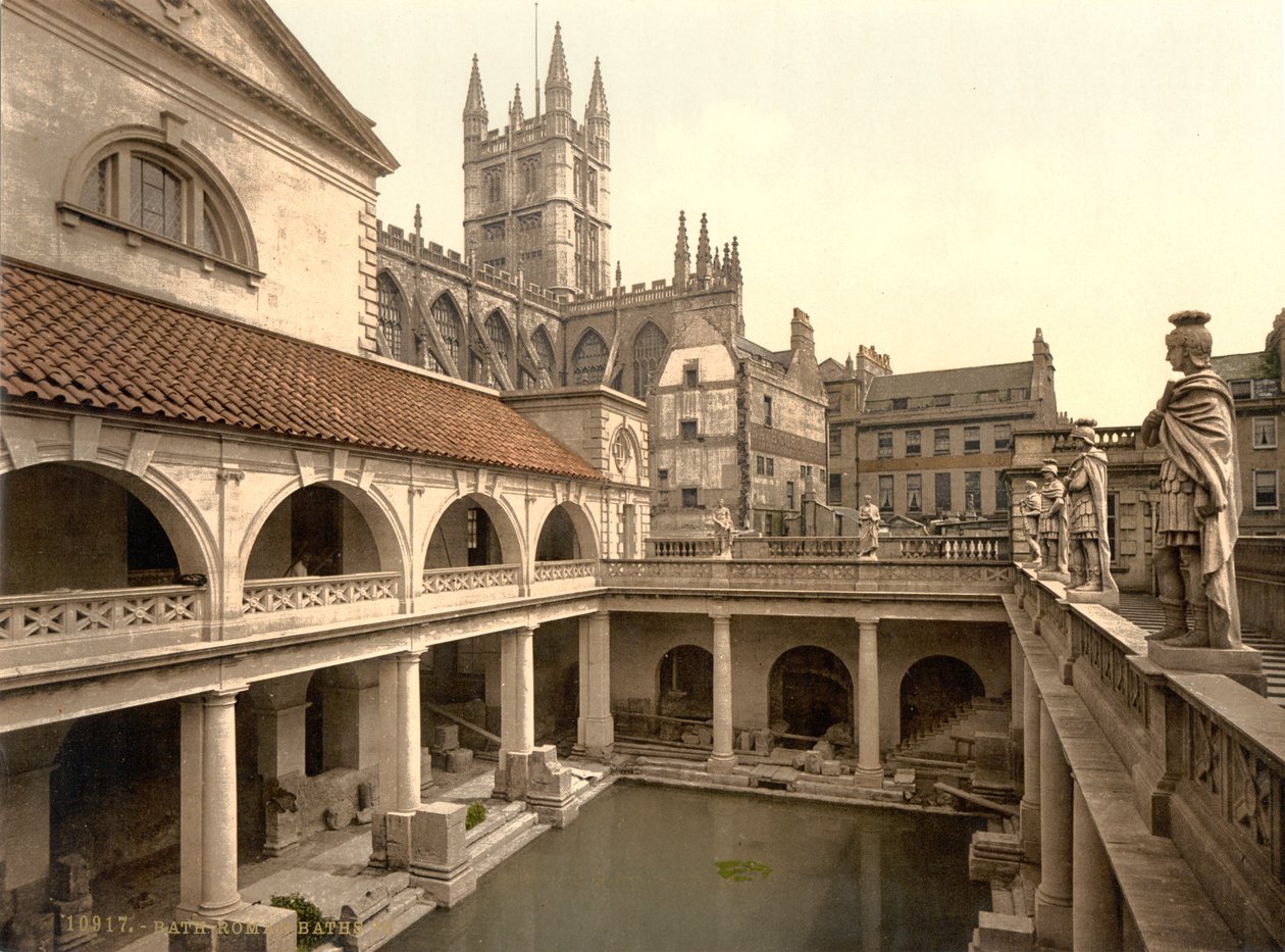 Romeinse baden en abdij, Bath, ca. 1890-1900 (fotochromdruk) door Detroit Publishing Co.