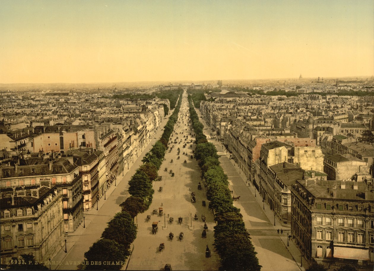 Avenue des Champs-Élysées, Parijs, ca. 1890-1900 (fotochrom) door Detroit Publishing Co.