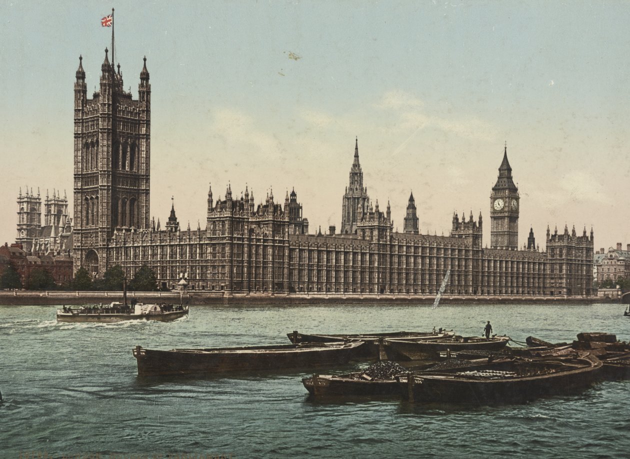 Houses of Parliament vanaf de rivier, Londen, ca. 1890-1900 (fotochrom) door Detroit Publishing Co.