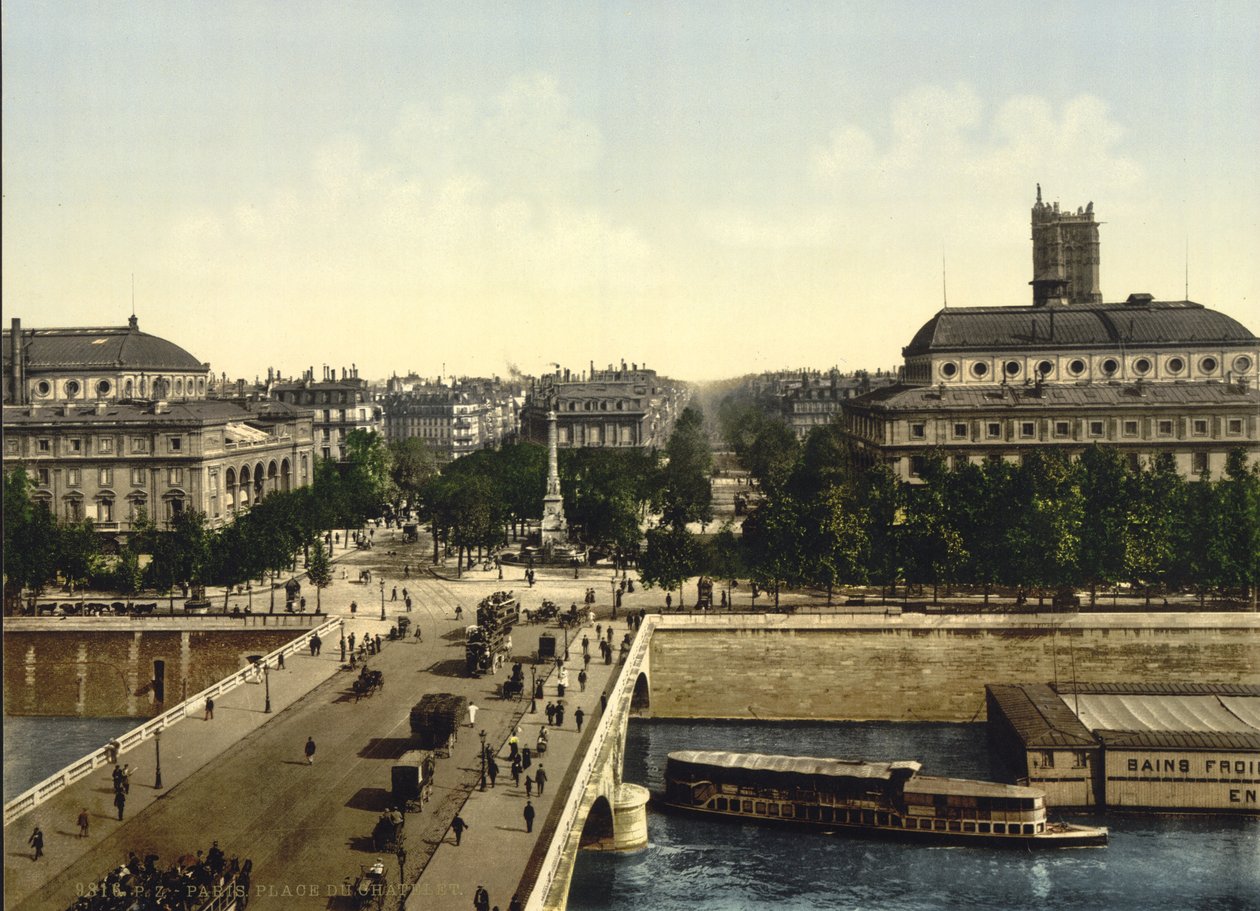 Place du Chatelet, Parijs, ca. 1890-1900 (fotochrom) door Detroit Publishing Co.