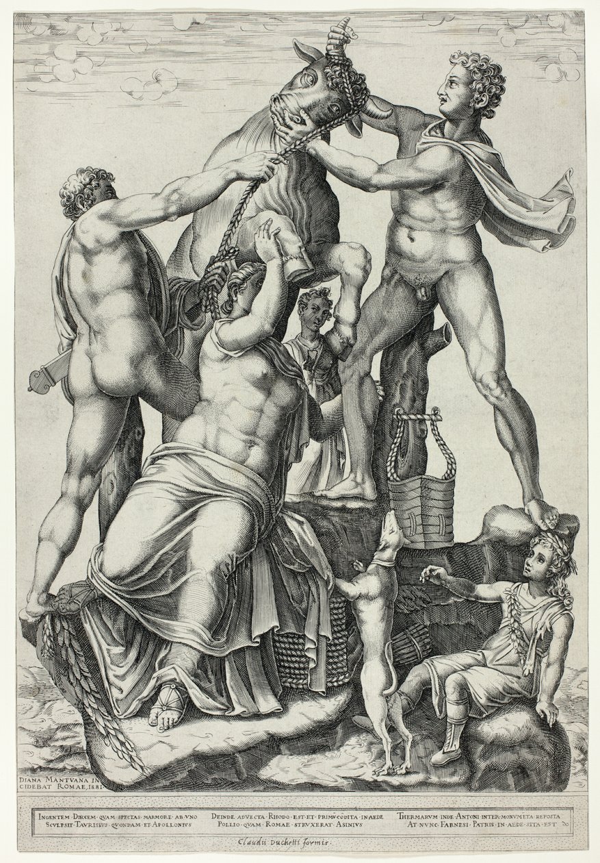 De Farnese stier met Dirce, Zethus en Amphion door Diana Scultori