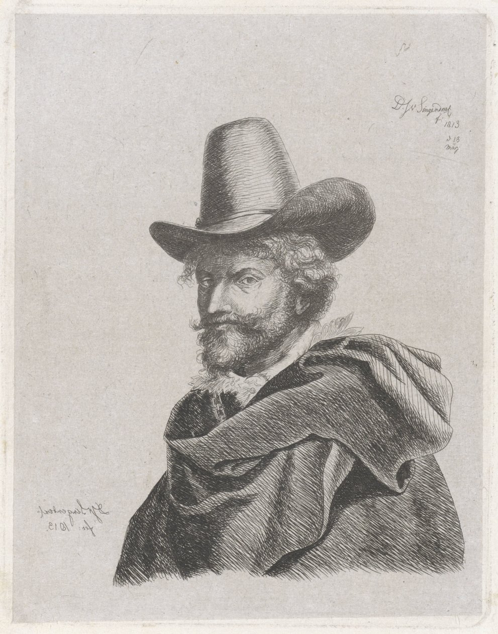 Portret van Peter Paul Rubens met mantel en hoge hoed door Diederik Jan Singendonck