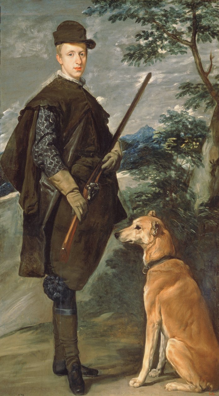 Portret van Kardinaal Infante Ferdinand (1609-41) van Oostenrijk met geweer en hond door Diego Velázquez
