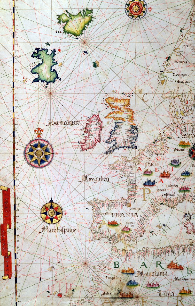 De Britse Eilanden, Iberië en Noordwest-Afrika, detail uit een wereldatlas, 1565 door Diego Homem