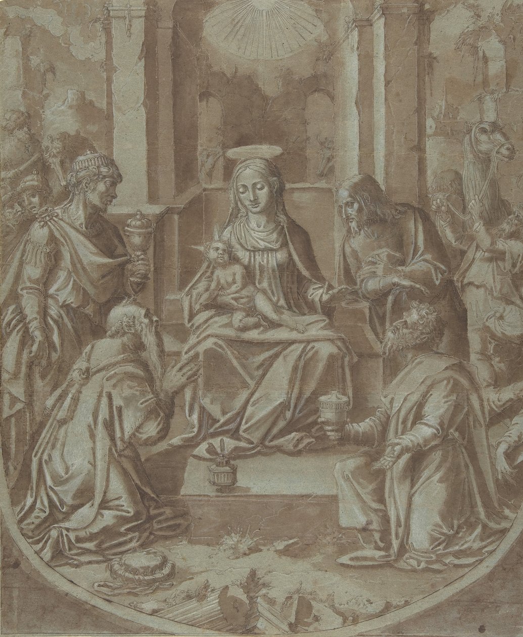 De Aanbidding der Wijzen (cartoon voor een borduurwerk), 1587-89 door Diego Lopez de Escuriaz.