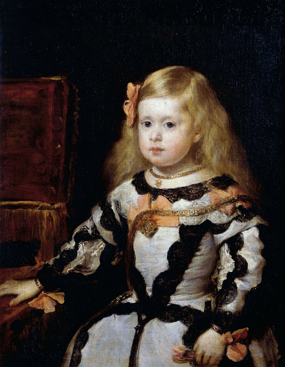 Portret van de Infanta Margarita (1651-1673) dochter van koning Filips IV van Spanje en zijn tweede vrouw Mariana van Oostenrijk door Diego Velázquez