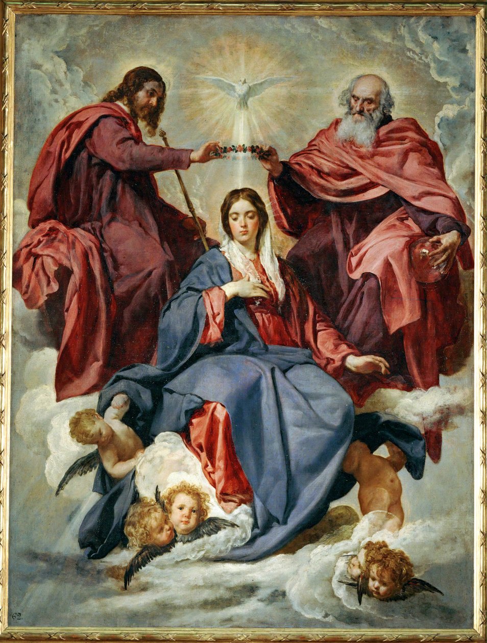 De kroning van de Maagd, geschilderd rond 1641 voor het Oratorium van de Koningin ... (schilderij op doek) door Diego Rodriguez de Silva y Velazquez