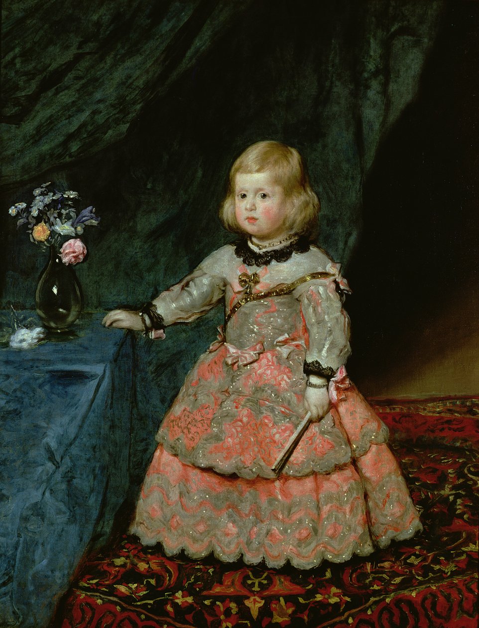 De infanta Margarita Teresa van Spanje in een rode jurk door Diego Velázquez