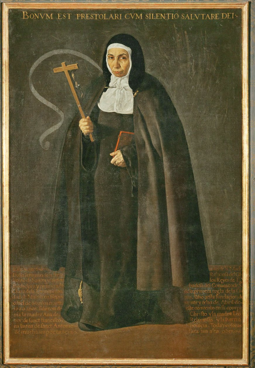 De eerbiedwaardige moeder Jeronima de la Fuente, non in het klooster Santa Isabel de los reyes ... (schilderij op doek) door Diego Rodriguez de Silva y Velazquez