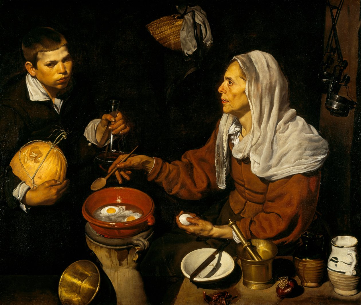 Een oude vrouw kookt eieren door Diego Velázquez