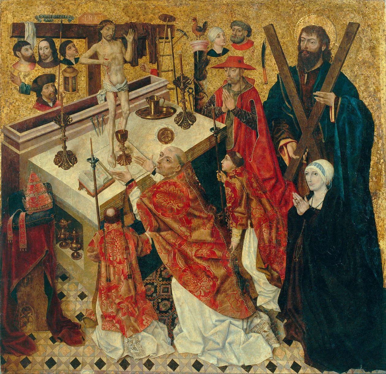 Mis van Sint Gregorius - Schilderij van Diego de la Cruz (actief 1482-1500) door Diego de la Cruz