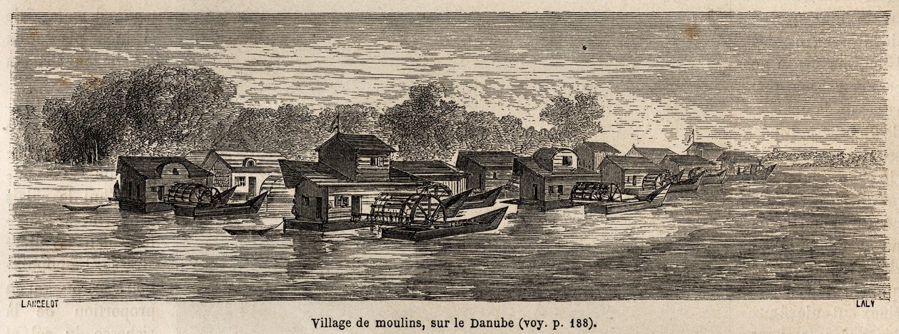 Een dorp van molens aan de Donau, tekening door Lancelot, ter illustratie van Victor Duruy
