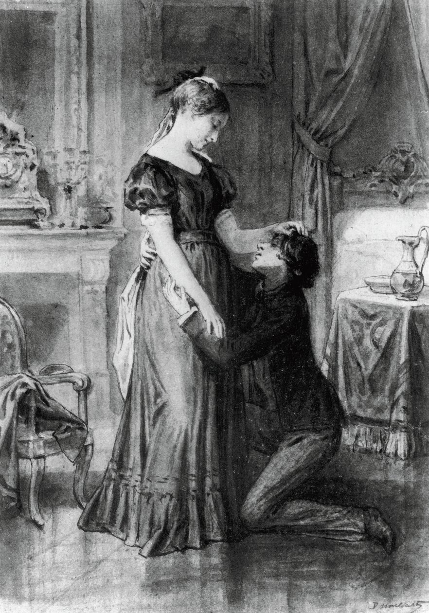 Illustratie voor Bekentenis van een Kind van de Eeuw, roman door Alfred de Musset (1810-1857), gravure naar tekening door Diogene Ulyssee Napoleon Maillart (1840-1926) door Diogene Ulysse Napoleon Maillart