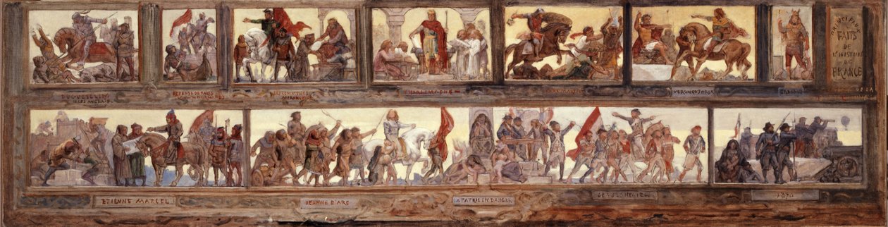 Belangrijke gebeurtenissen in de Franse geschiedenis: Schets voor de binnenplaats van de school in de rue de Château-Landon door Diogene Ulysse Napoleon Maillart