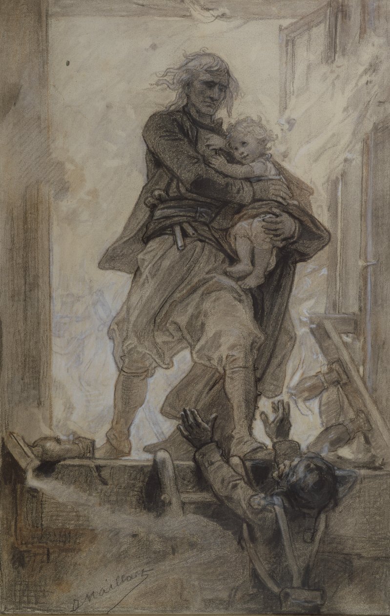 De markies van Lantenac redt een kind, illustratie uit Quatre-vingt-treize door Victor Hugo (1802-85) door Diogene Ulysse Napoleon Maillart