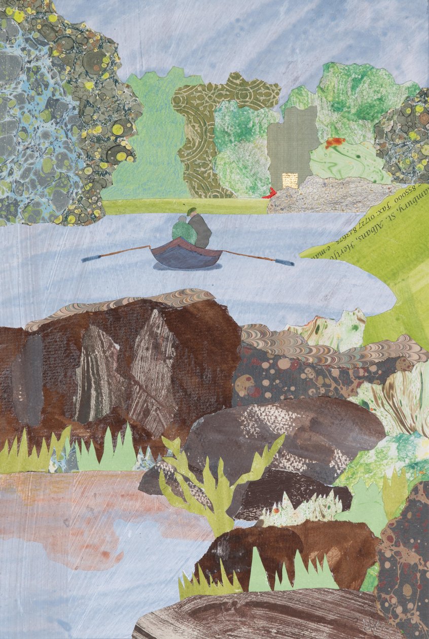 Vissen in Schotland, rivier de Tay, 2023 (collage) door Dione Verulam