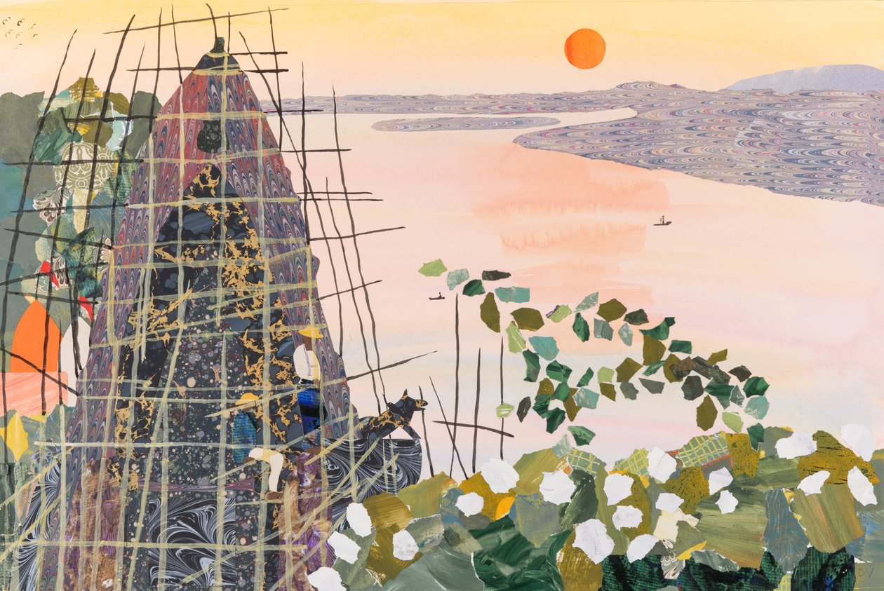 Mannen bij zonsopgang, India, 2020 (collage) door Dione Verulam