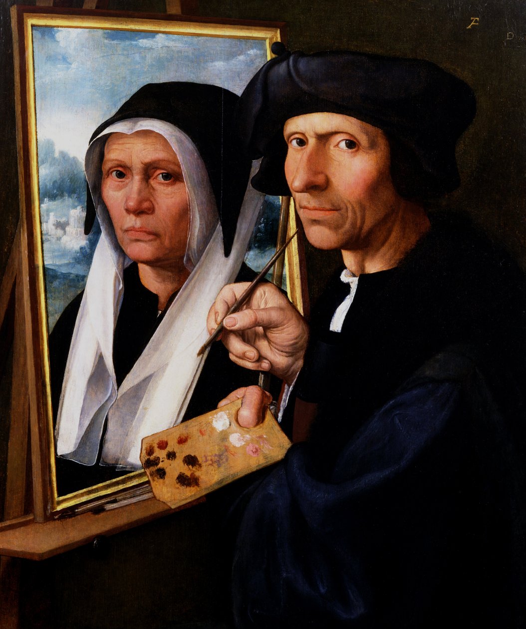 Jacob Cornelisz. van Oostsanen Schildert een portret van zijn vrouw, ca.1530-c.1550 (olieverf op paneel) door Dirck Jakobsz