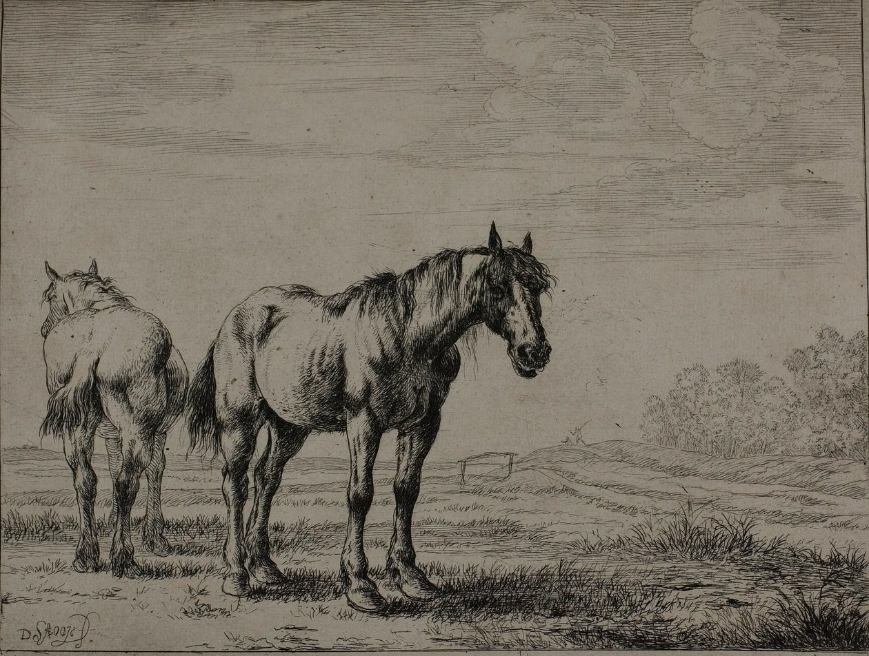 Twee Ploegpaarden, plaat zeven uit Serie van Paarden door Dirck Stoop