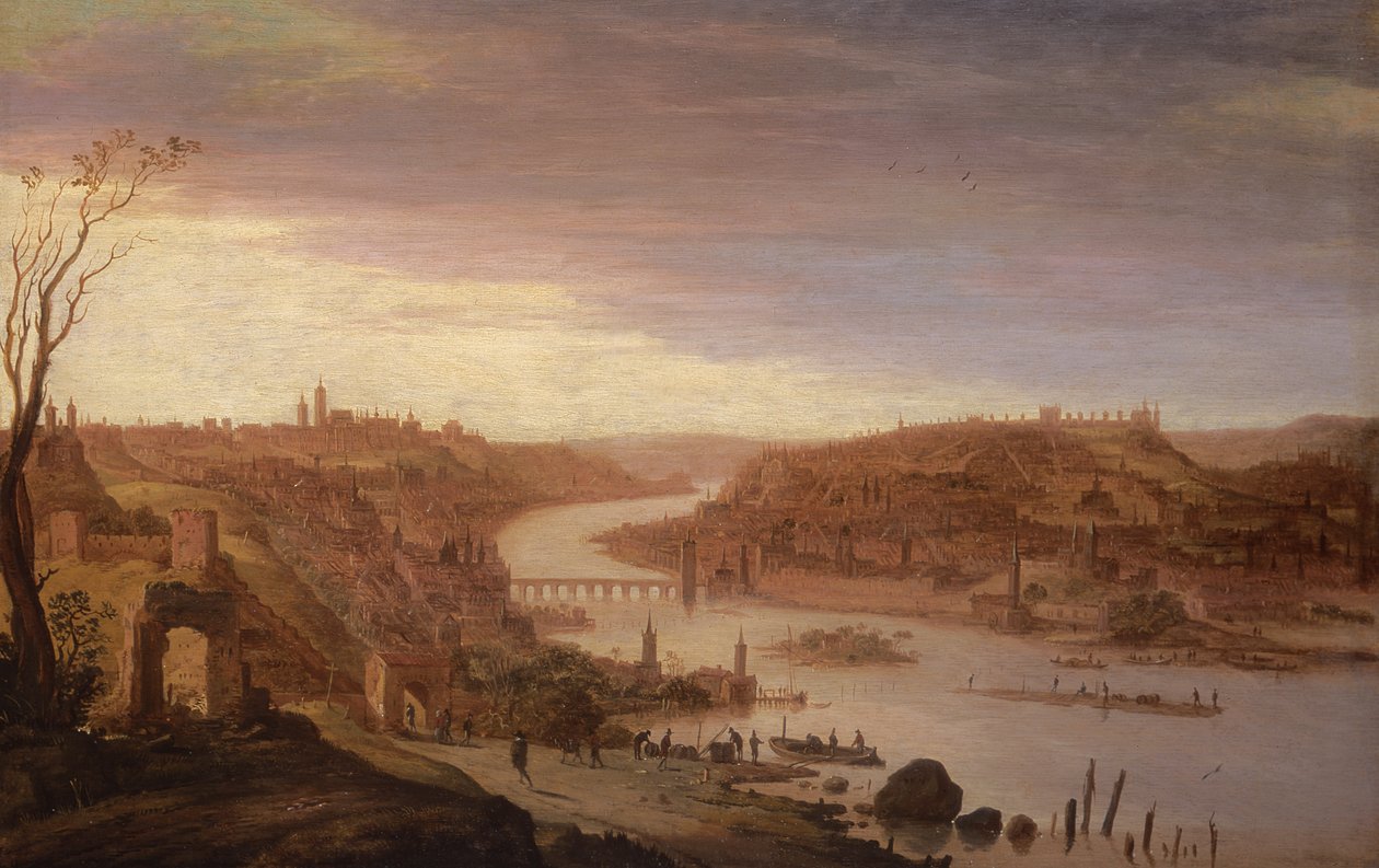 Panoramisch Uitzicht op Praag (gerestaureerde versie) door Dirck Verhaert