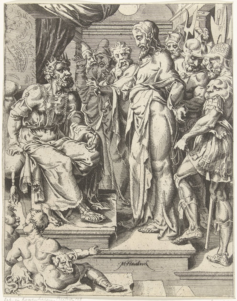 Christus voor Herodes Val en de verlossing van de mensheid door het leven en passie van Christus door Dirck Volckertsz. Coornhert (attributed to)