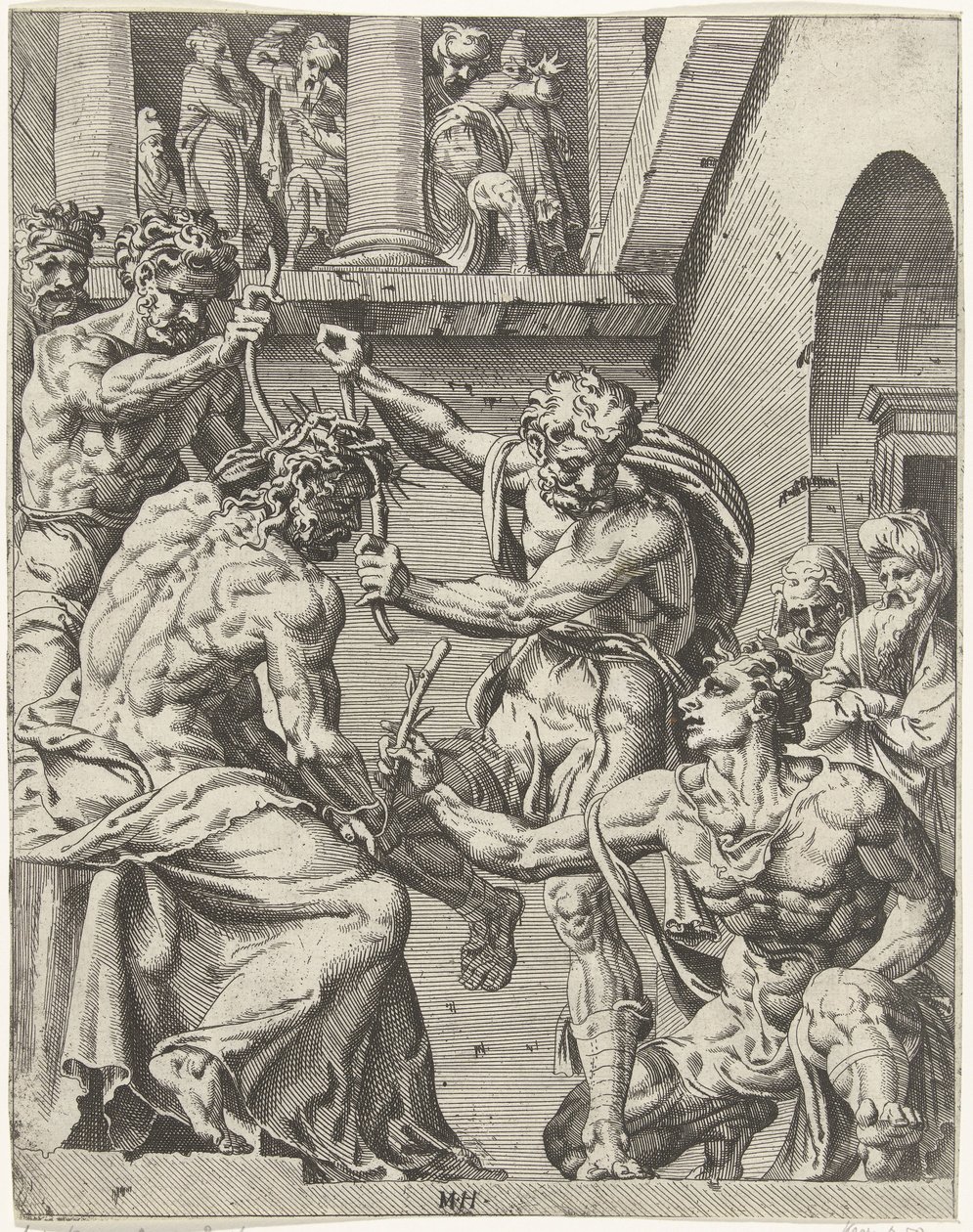 Christus wordt gekroond met de doornenkroon door Dirck Volckertsz. Coornhert (attributed to)