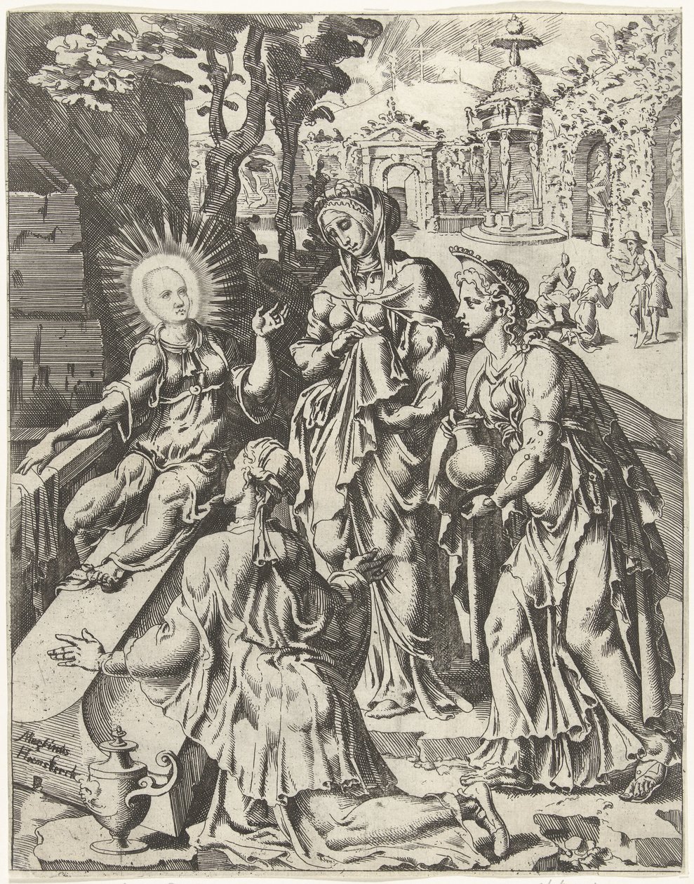 Heilige vrouwen bij het graf door Dirck Volckertsz. Coornhert (attributed to)