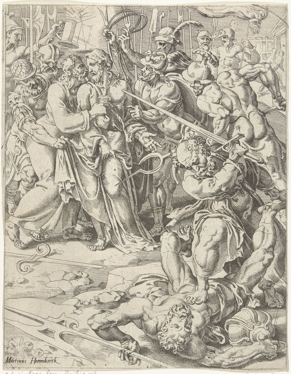 Judaskus en arrestatie van Christus door Dirck Volckertsz. Coornhert (attributed to)