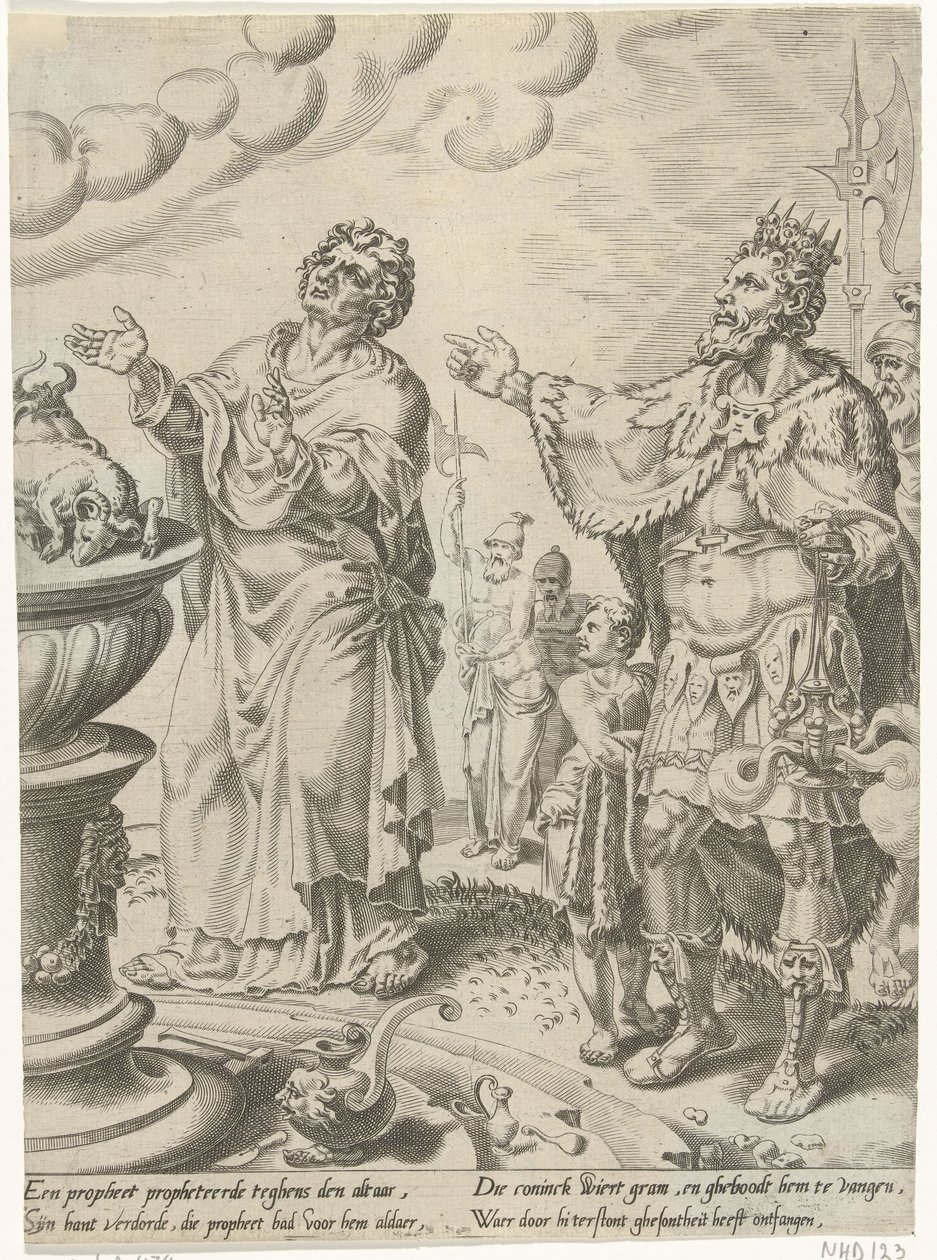 Koning Jerobeam en de godsman voor het altaar door Dirck Volckertsz. Coornhert (attributed to)