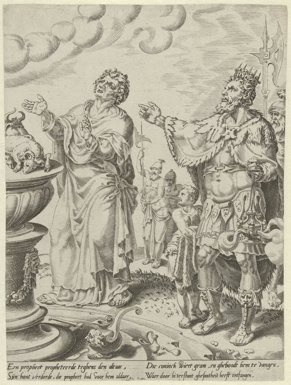 Koning Jerobeam en de godsman voor het altaar door Dirck Volckertsz. Coornhert (attributed to)