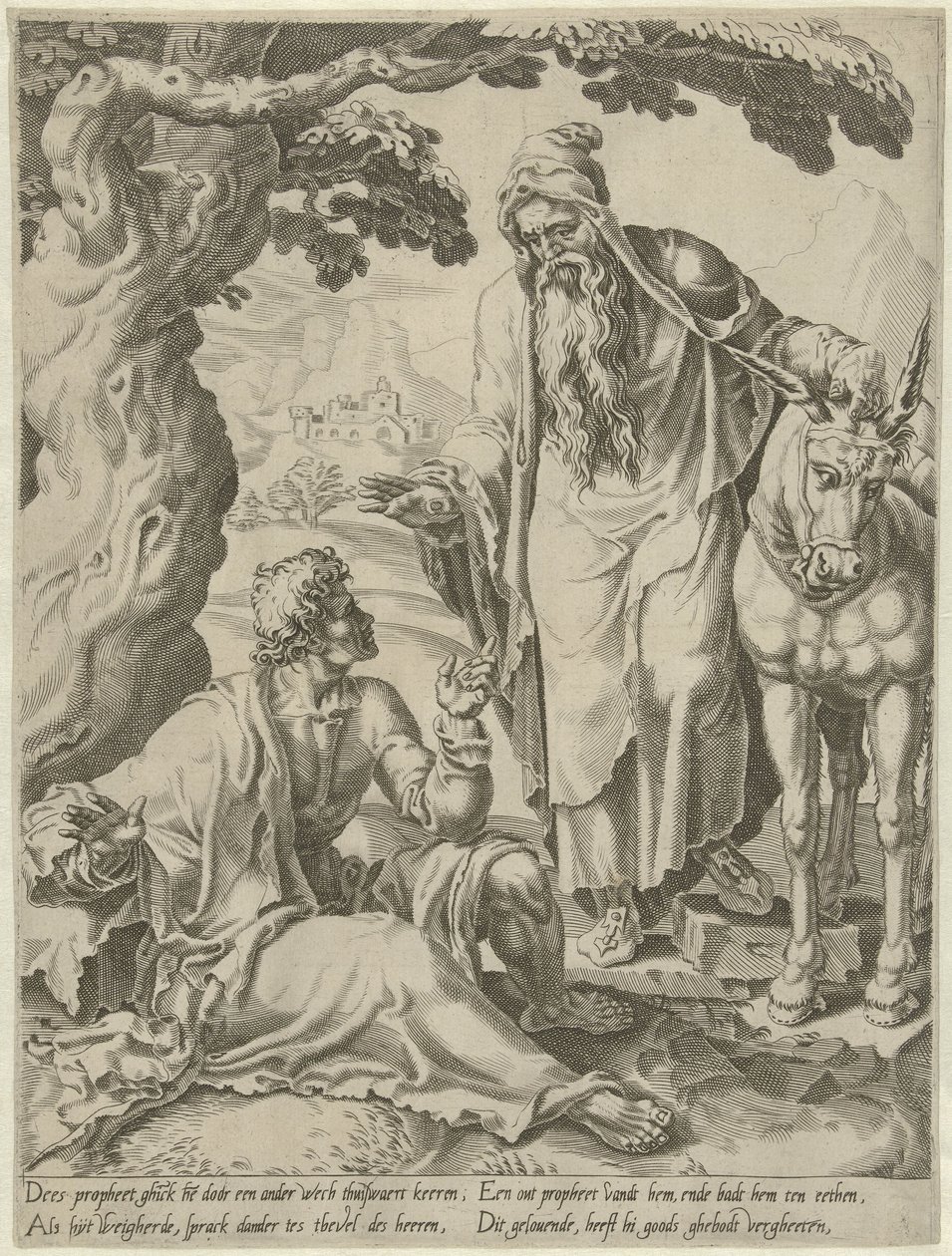 Uitnodiging van de profeet aan de godsman door Dirck Volckertsz. Coornhert (attributed to)