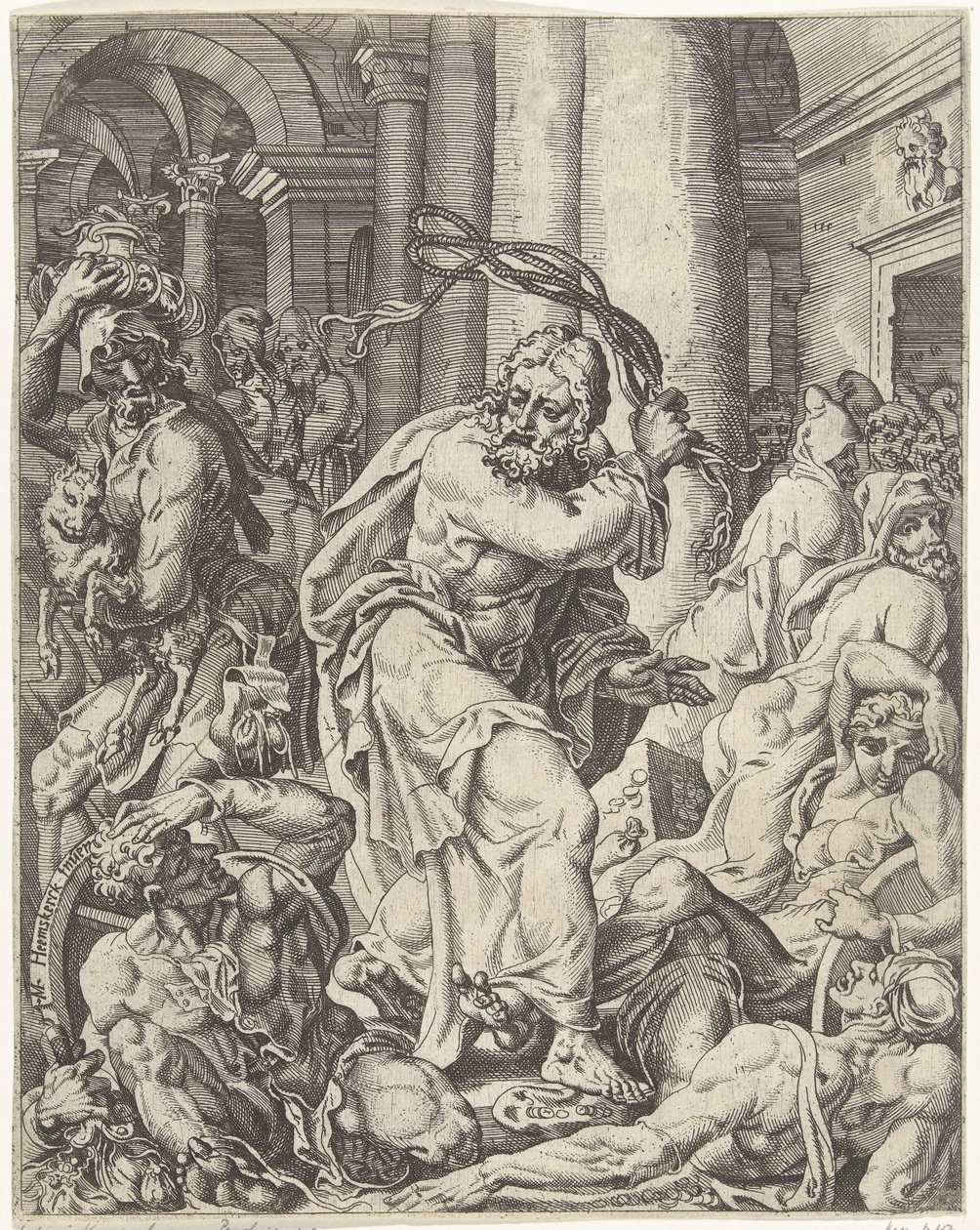 Verdrijving van de geldwisselaars uit de tempel door Dirck Volckertsz. Coornhert (attributed to)