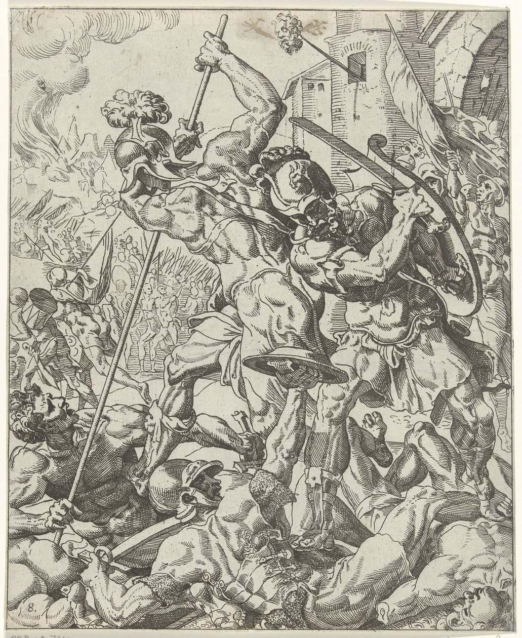 Vlucht van het Assyrische leger door Dirck Volckertsz. Coornhert (attributed to)