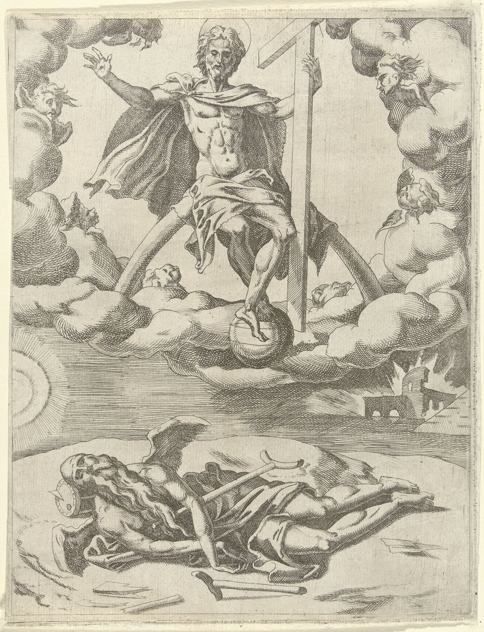 Christus overwint de tijd door Dirck Volckertsz. Coornhert (possibly)