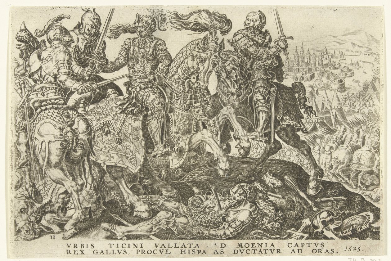 Gevangename van Frans I tijdens de slag van Pavia, 1525 door Dirck Volckertsz. Coornhert (possibly)