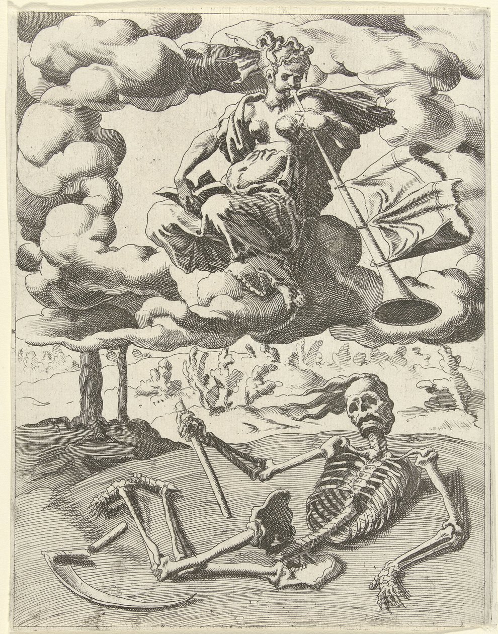 Roem overwint de dood (Triomfen van Petrarca) door Dirck Volckertsz. Coornhert (possibly)