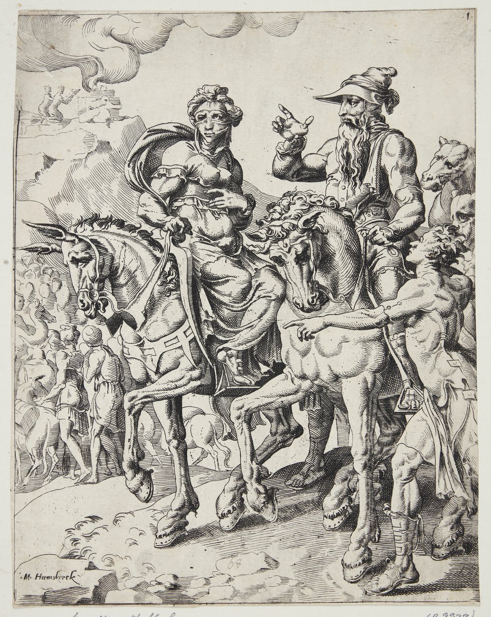 Abraham en Sarah gaan Egypte binnen door Dirck Volckertsz. Coornhert