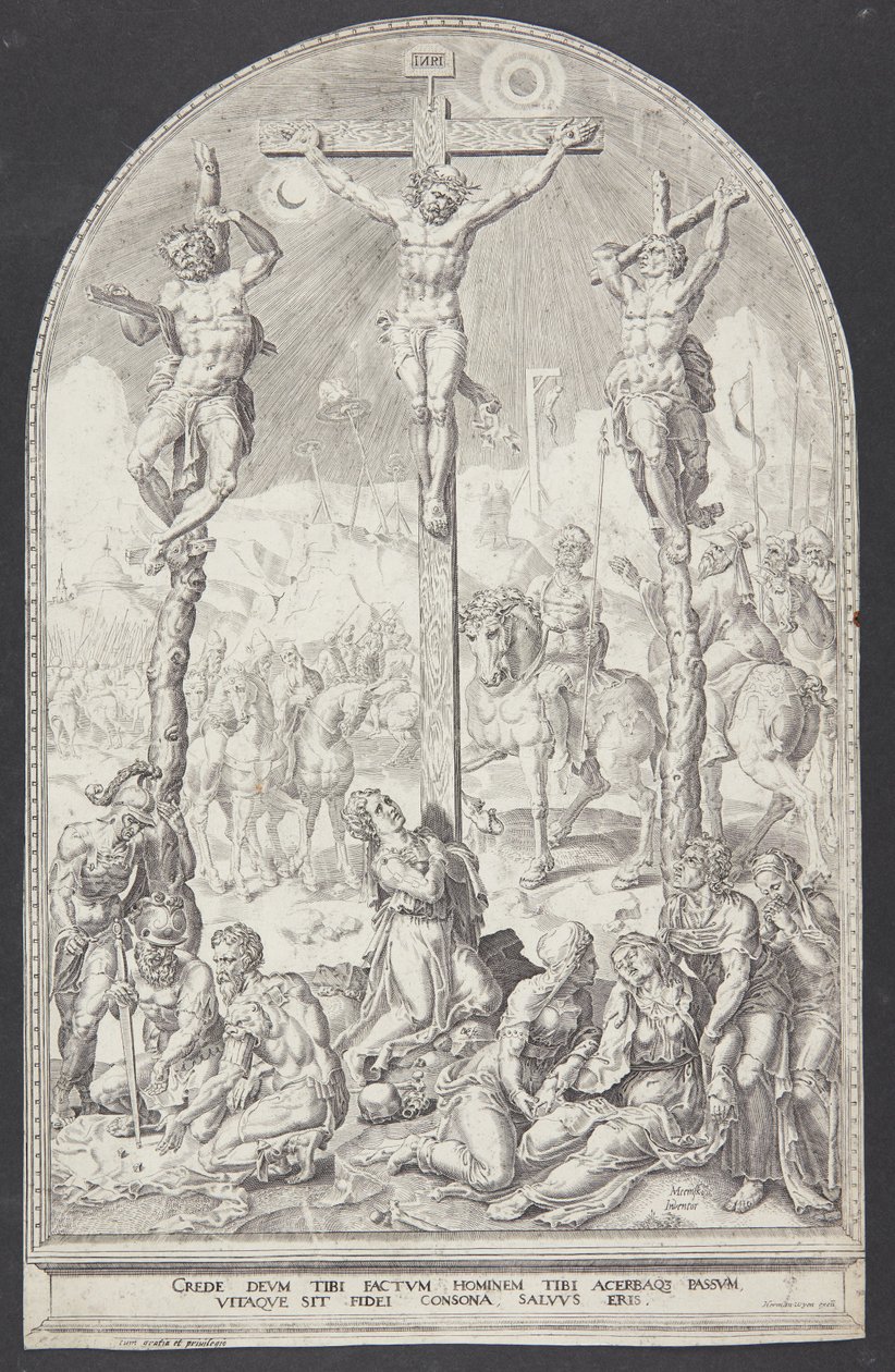 Christus aan het kruis tussen de twee dieven door Dirck Volckertsz. Coornhert