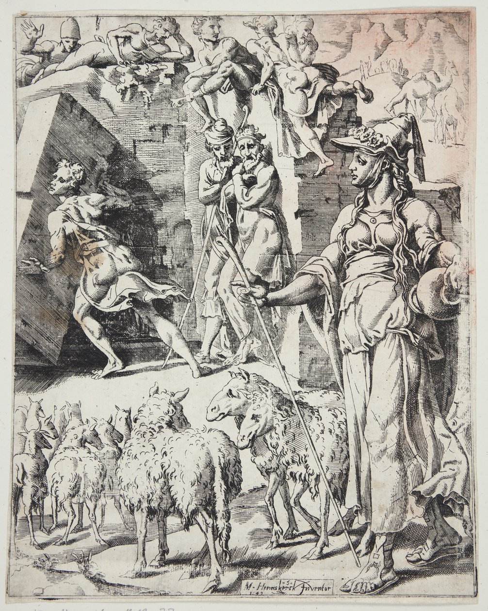 Jacob rolt de steen van de mond van de put door Dirck Volckertsz. Coornhert