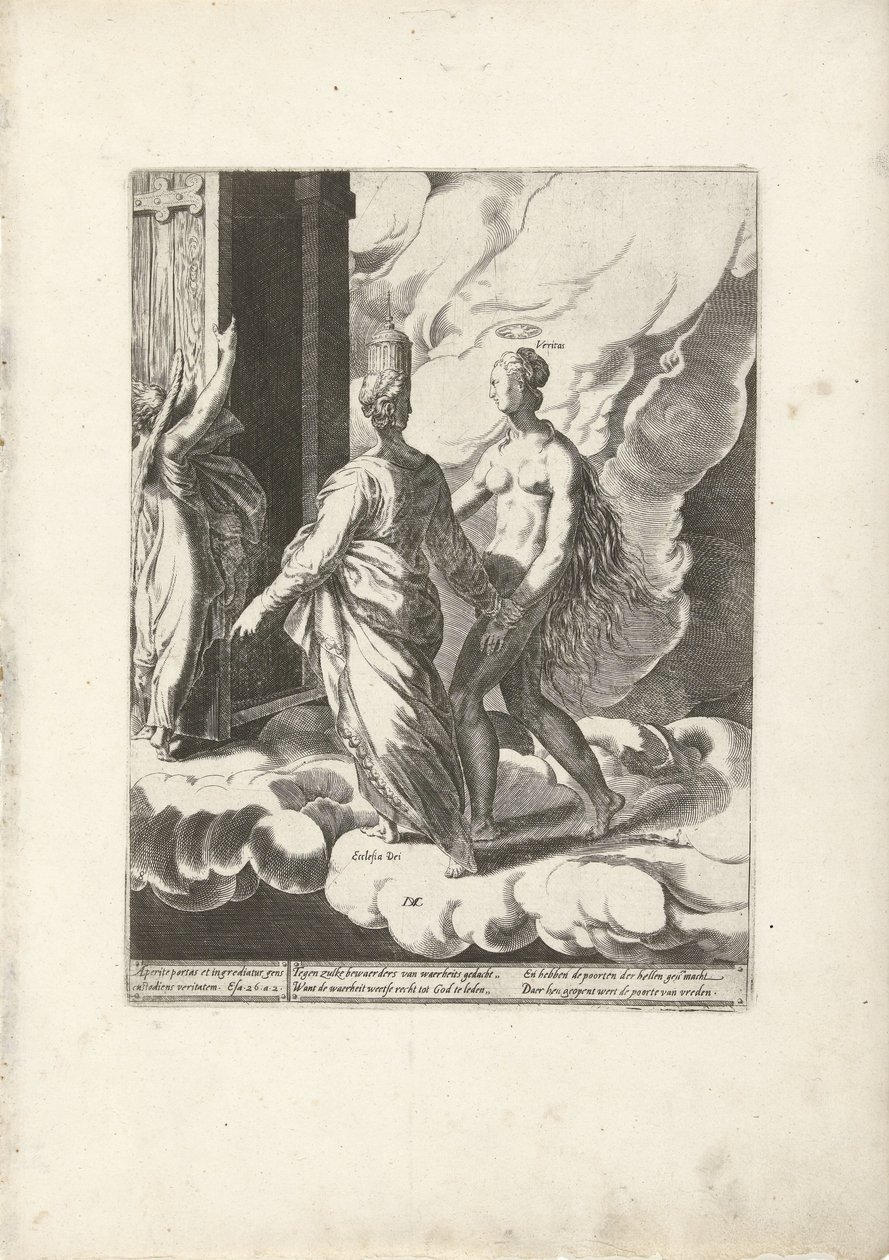 Voor de ware gemeente Gods staat de hemel open (Triomf van de waarheid) door Dirck Volckertsz. Coornhert