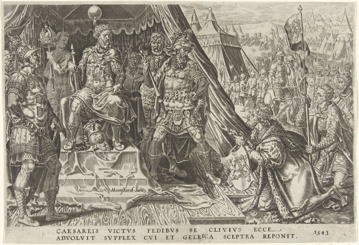 Willem II, hertog van Gelre, onderwerpt zich aan het gezag van Karel V, 1543 (Overwinningen van Karel V) door Dirck Volckertsz. Coornhert