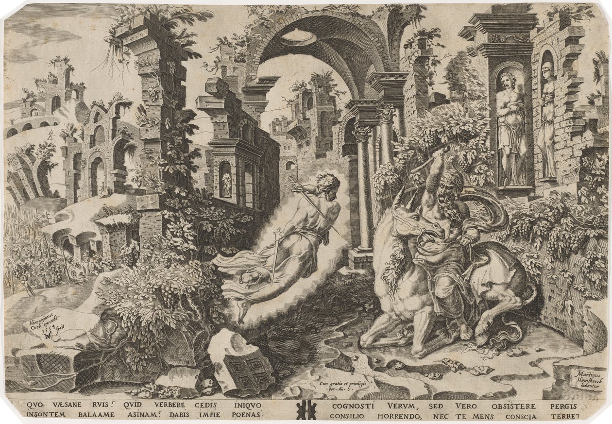 Bileam en de engel door Dirck Volckertz Coornhert, after Maerten van Heemskerck