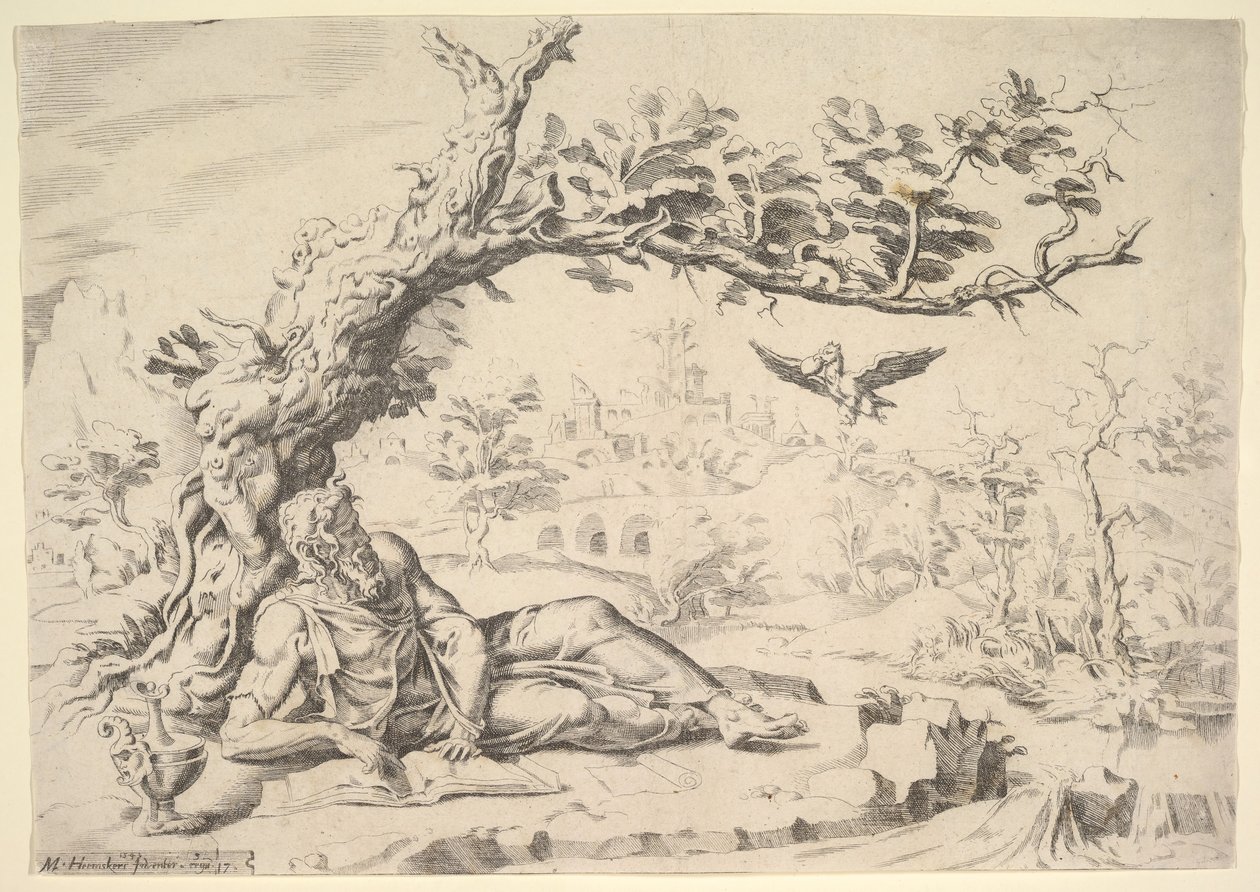 Elia gevoed door raven, 1549 door Dirck Volkertsen Coornhert