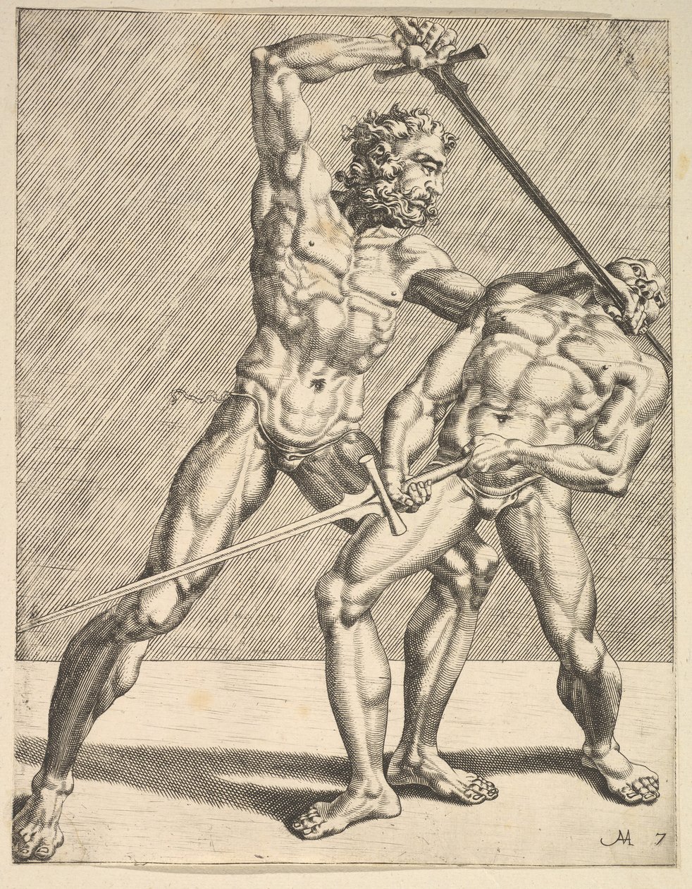 Twee schermers, uit Schermers, plaat 7, 1552 door Dirck Volkertsen Coornhert