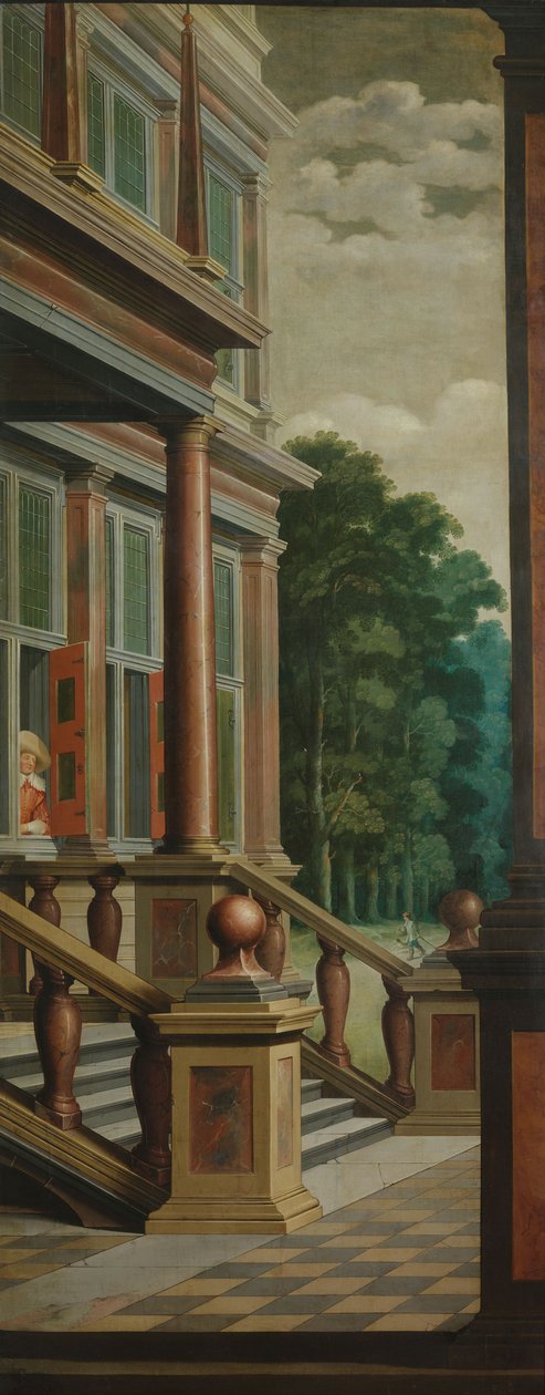 Een zeven-delige decoratieve reeks: De buitentrap door Dirck van Delen