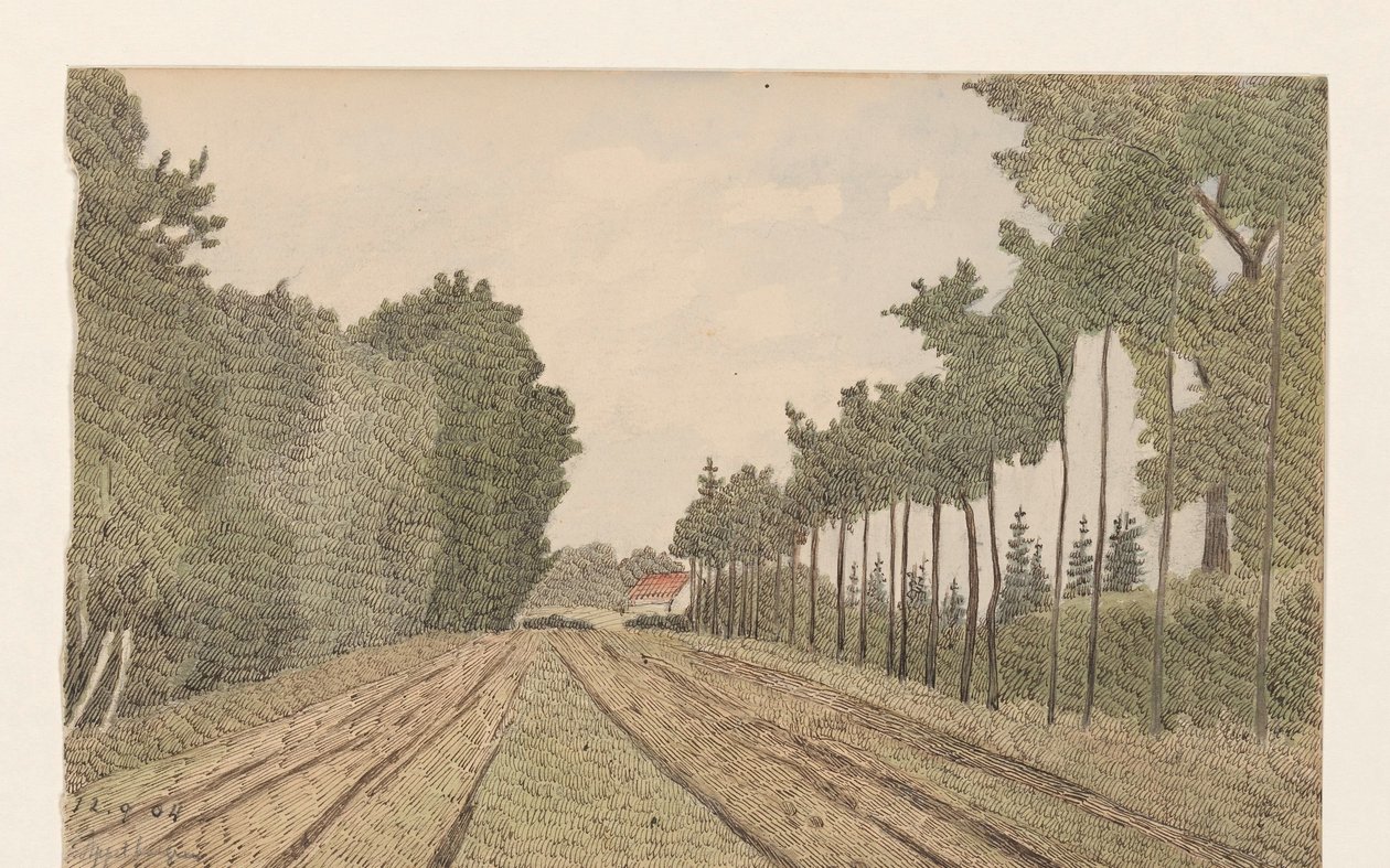 Landschap met in de verte een gebouw door Dirk Arnoldus Tavenraat