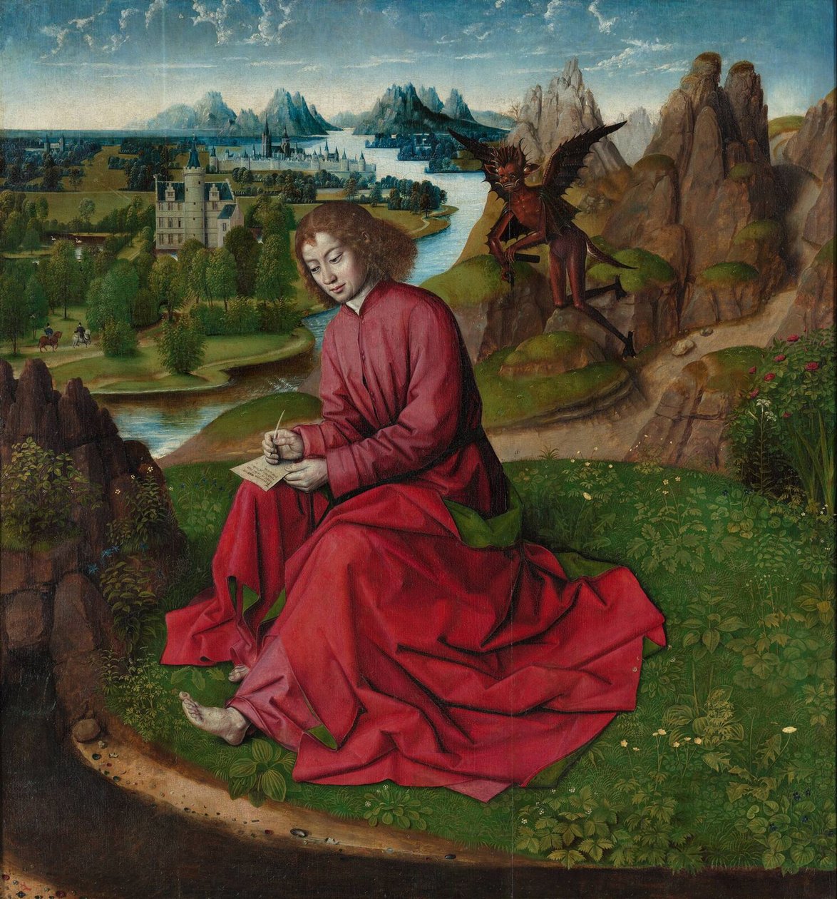 Sint Johannes de Evangelist op Patmos, ca 1465 door Dirk Bouts